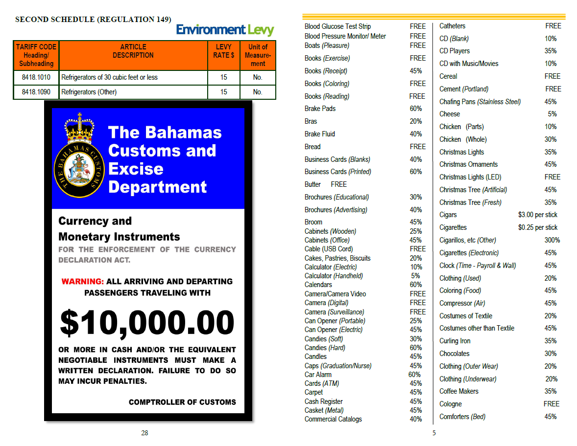 Frequently Imported Items Listing 2022 The Bahamas Customs Department